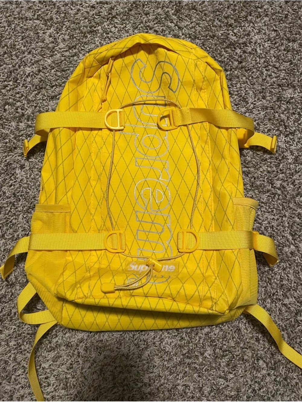 Supreme Yellow Diamond-Pattern Logo Backpack
